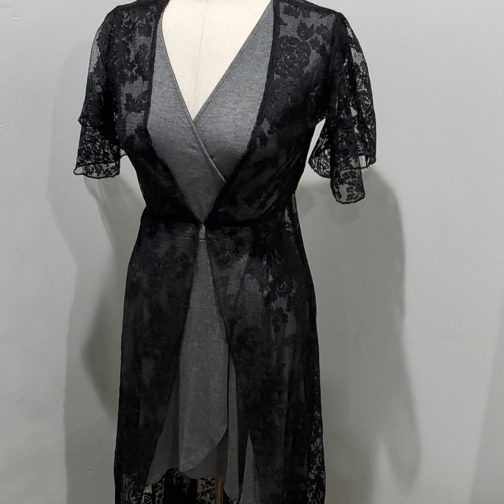 Forever 21 Sheer Floral Black Lace Cardigan Small